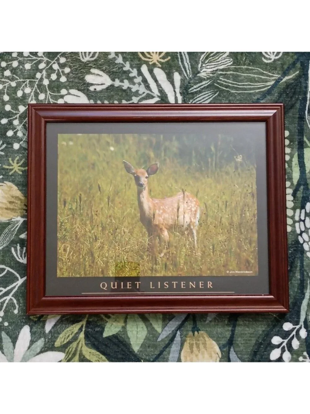 Jim Hendrickson Quiet Listener Deer Print in a Wood Frame Rustic Cabin Decor